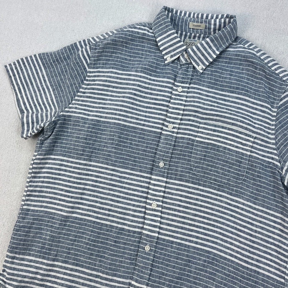 J.Crew Baird McNutt Irish Linen Shirt Mens L Classic Fit Blue Stripe Short Sleev